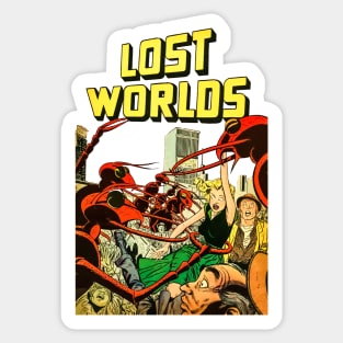REVISTANGO #90 - Red Alien Invaders Storm the City in Lost Worlds Comic Scene Filled with Chaos Fear and Radiant Midcentury Color Retro Sticker